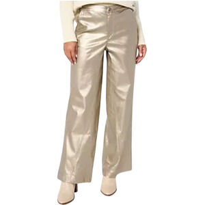 Faux Leather Pants Metallic Wide Leg Vegan
